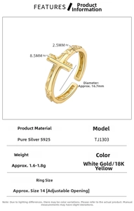 Detailed size specifications of S925 sterling silver cross ring with hammered texture