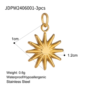 Detailed view of 3pcs golden stainless steel sun pendants with size and weight specs