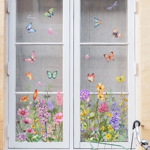 Colorful floral and butterfly electrostatic window film stickers for home decor