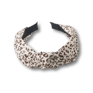 Serre-tête rétro à imprimé léopard avec nœud croisé élégant en tissu pour femme