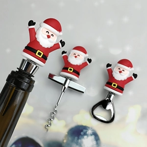 3-piece Santa Claus wine set including bottle stopper and openers with festive decor