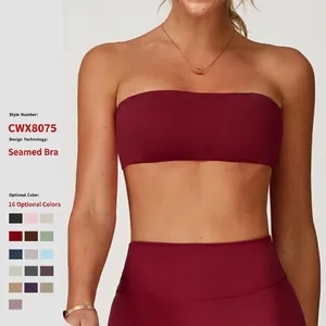 Damen Trägerlos Sport-BH Bandeau Top Nacktgefühl Gebürsteter Stoff Rutschfest Abnehmbare Polster Für Yoga Fitness Top