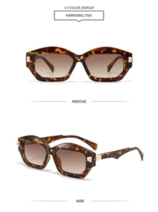 Front and side view of tortoiseshell frame sunglasses with gradient tea lenses