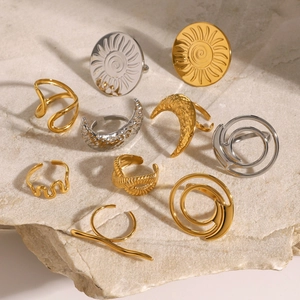 Ensemble de bagues vintage tournesol en acier inoxydable doré 18 carats et argent