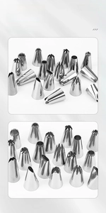 Detailed set of various stainless steel icing nozzles for professional cake decoration