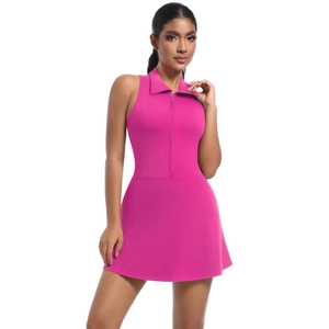 Robe de sport polo fuchsia sans manches avec fermeture éclair et jupe de tennis trapèze