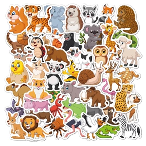 Close-up of vibrant cartoon animal stickers with diverse wildlife vector illustrations