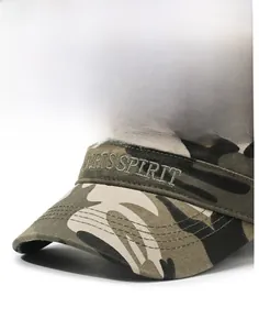 Detail of camouflage military cap with ARMY patch and SPORTS SPIRIT embroidery on the brim