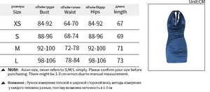 Detailed size chart for the navy blue satin halter neck bodycon mini party dress
