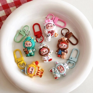 Set of 6 cute cartoon animal figurines keychains in vibrant PVC for school bags