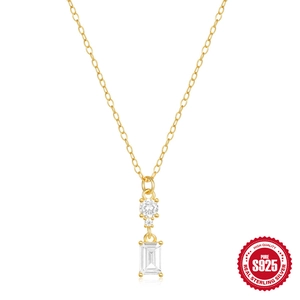 925 Sterling Silver Necklace Gold Plated Emerald Cut Square Zircon Pendant Dainty Geometric Chic Jewelry For Women