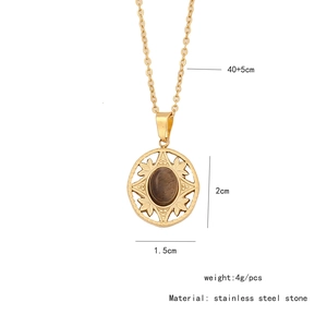 Detailed size parameters for vintage stainless steel oval necklace with natural stone