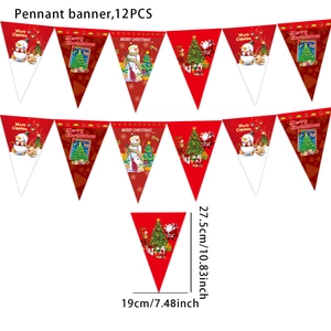 Detail of 12 PCS red Christmas pennant banner with Merry Christmas text and festive patterns