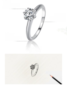 Detail view of S925 sterling silver ring with 5A grade zircon and design sketch