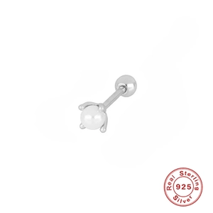 Macro shot of S925 sterling silver screw back stud earring with a polished white pearl