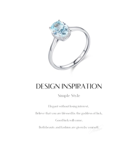 Detailed macro view of S925 sterling silver ring with light blue oval gemstone
