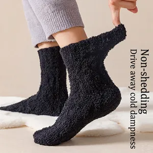 Chaussettes thermiques épaisses en polaire corail noire pour hommes et femmes