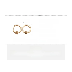 Detail specifications of 18k rose gold plated hoop earrings with zircon balls on white background