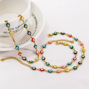 Evil Eye Necklace And Bracelet And Anklet Colorful Enamel Stainless Steel Chain Bohemian Jewelry For Women