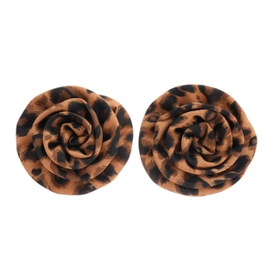 Retro leopard print fabric flower earrings with elegant petal texture for women