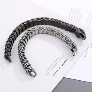 Retro punk eagle head open bangles in silver and aged silver finish with scale texture