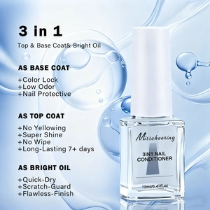 Detail showing 3-in-1 nail coat bottle with quick-dry and color lock feature
