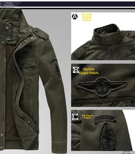 Detailansicht der olivgrünen Herrenjacke mit Airborne-Stickerei und Schulterklappen-Design