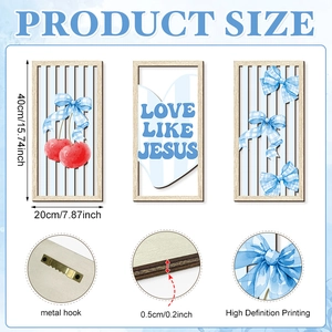 Three-piece set of wooden wall plaques with blue bows, cherries, and Love Like Jesus text