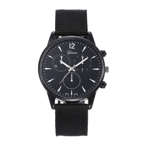 Detailed macro view of the Geneva black quartz watch face with bold white numerals