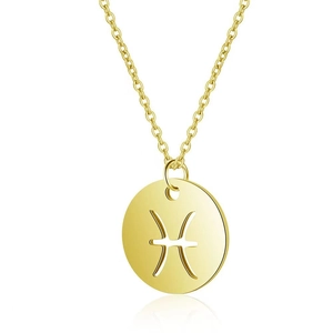 Polished gold stainless steel hollow Pisces zodiac pendant necklace with cable chain