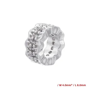 Macro shot of silver honeycomb spacer bead with double-row cubic zirconia, 4x8mm size