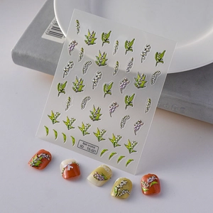 Autocollants Art Des Ongles 5D Gaufré Muguet Floral Relief 3D Imperméable Décalcomanies Pour Décoration Manucure DIY Femmes