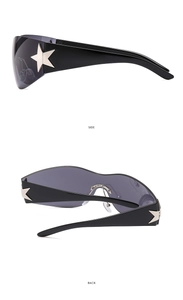 Side and back view of Y2K aviator sunglasses with silver star details on black frames