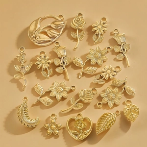 Vintage gold stainless steel floral and heart pendants for DIY jewelry necklace making