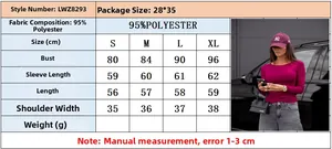 Detailed sizing chart and measurement guide for slim fit crew neck long sleeve top