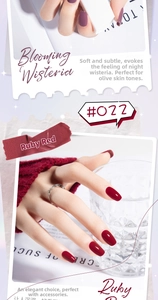 Detail view of Blooming Wisteria and Ruby quick-dry nail polish shades on nails