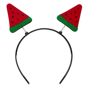 Cute watermelon fruit headband with spring-loaded felt slices on a black plastic band