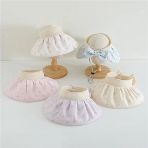 Girls floral open top sun hat with lace bow and wide brim for summer sun protection