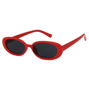 Lunettes de soleil ovales tendance rouge vif avec verres noirs, style rétro Y2K