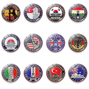 Round Crystal Glass Fridge Magnets Country Flag Landmarks World Travel Souvenirs Magnetic Whiteboard Stickers Decorative