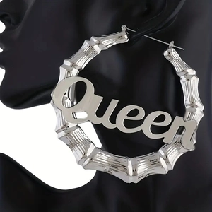 Queen Buchstabe Bambus Hoop Ohrringe Übergroße Hip Hop Metall Street Style Schmuck Für Damen