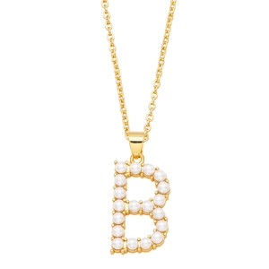 Elegant gold chain necklace featuring a letter B pendant adorned with white pearls