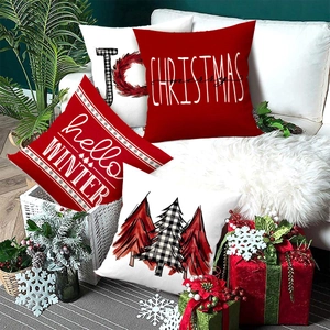 4er-Set Weihnachts-Kissenbezüge mit Joy- und Weihnachtsbaum-Druck für die Dekoration