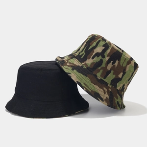 Classic camouflage and black canvas bucket hats for outdoor hiking and sun protection