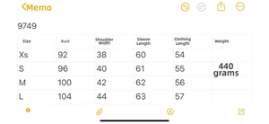 Detailed size chart for slim fit PU leather jacket featuring chest and length measurements
