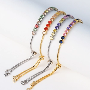 Hip hop micro-paved zircon bracelets in multiple colors with adjustable slider clasps