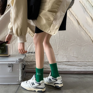 Vintage outdoor camping style crew socks with oil lamp embroidery and letter patterns