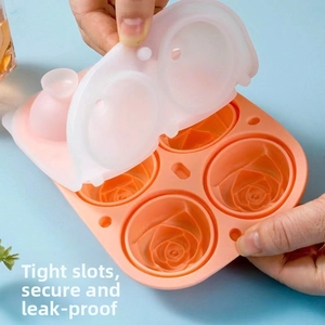 Detail of tight seal on 4-hole rose silicone ice mold showing leak-proof design