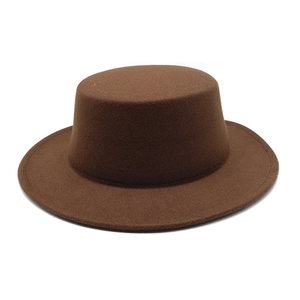 Classic brown flat top wool felt fedora hat for children with short brim vintage style