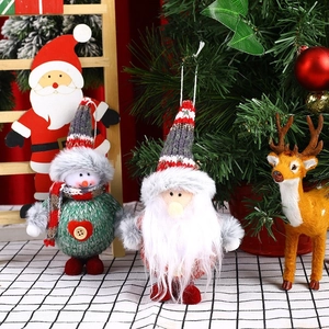 Handmade knitted Christmas gnomes ornaments set with Santa and snowman for tree decoration